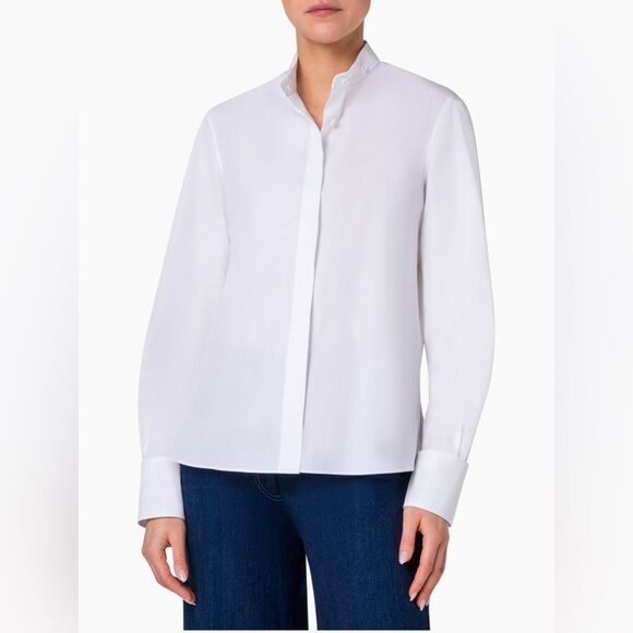 Akris punto Embellished Collar Cotton Shirt size 4 - Picture 2 of 14